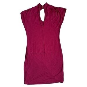 Sabora size large maroon dress, low cut front, cutout in back and brass buttons